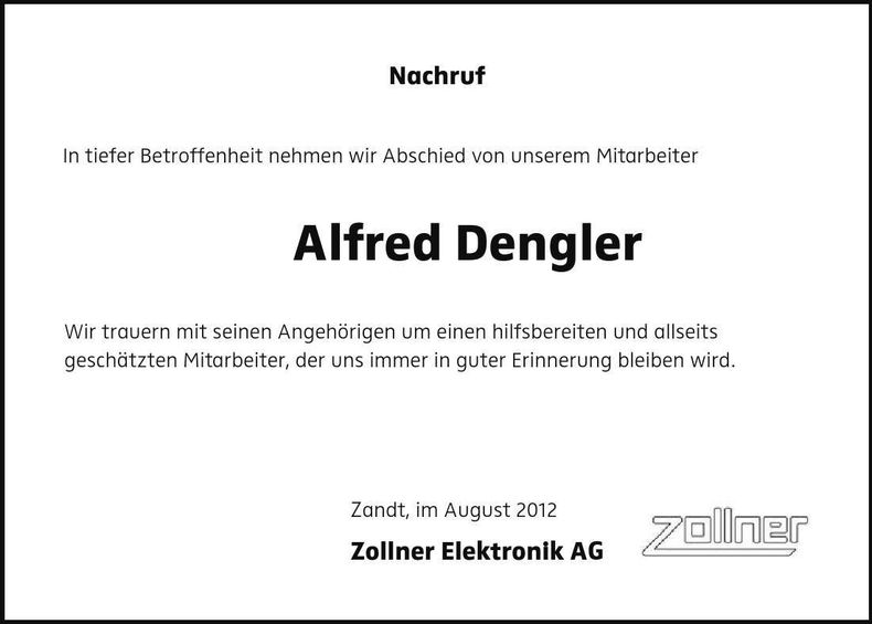 Traueranzeige Alfred Dengler