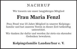 Traueranzeige Maria Fenzl