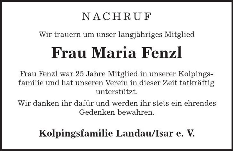 Traueranzeige Maria Fenzl