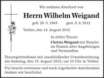 Traueranzeige Wilhelm Weigand