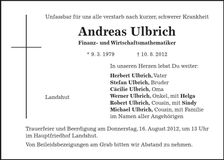 Traueranzeige Andreas Ulbrich