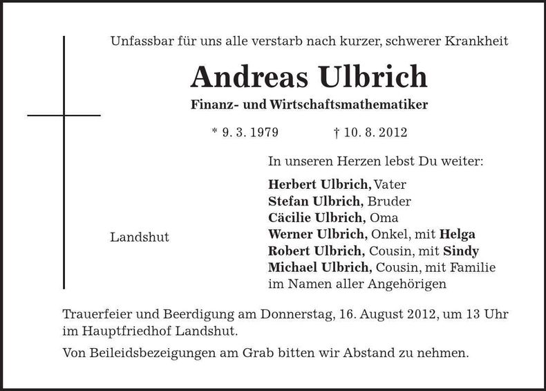 Traueranzeige Andreas Ulbrich