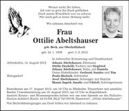 Traueranzeige Ottilie Abeltshauser