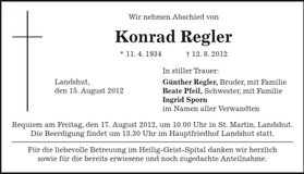 Traueranzeige Konrad Regler