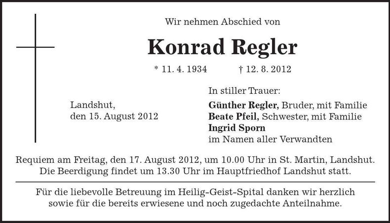 Traueranzeige Konrad Regler