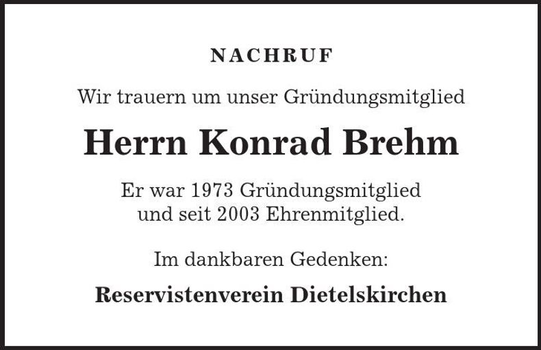 Traueranzeige Konrad Brehm