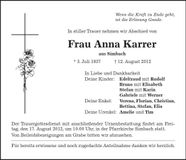 Traueranzeige Anna Karrer