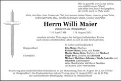 Traueranzeige Willi Maier