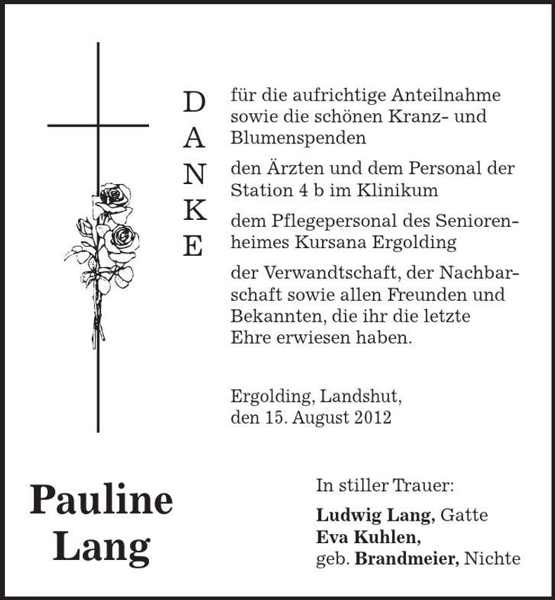 Traueranzeige Pauline Lang