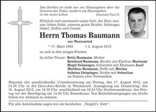 Traueranzeige Thomas Baumann