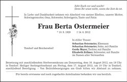 Traueranzeige Berta Ostermeier