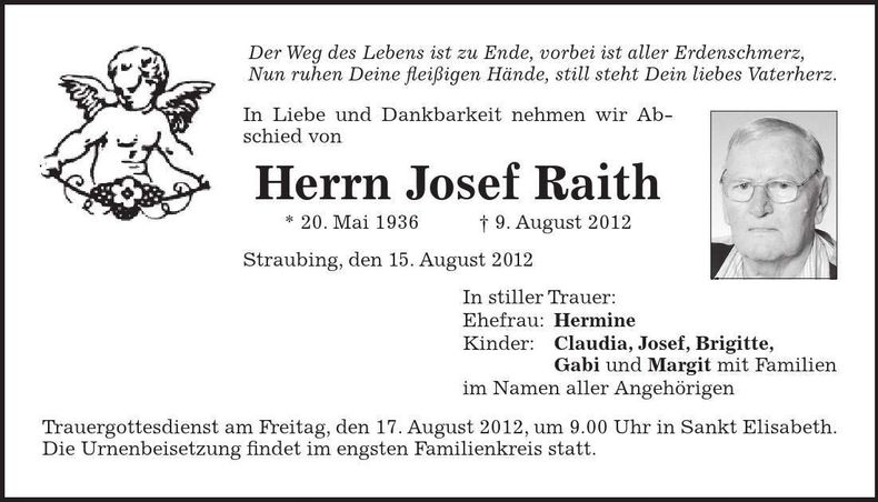 Traueranzeige Josef Raith