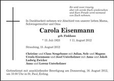 Traueranzeige Carola Eisenmann