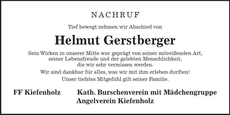 Traueranzeige Helmut Gerstberger