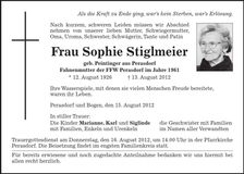 Traueranzeige Sophie Stiglmeier
