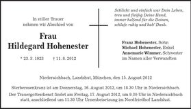 Traueranzeige Hildegard Hohenester