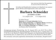 Traueranzeige Barbara Schneider