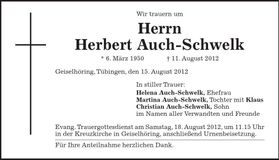 Traueranzeige Herbert Auch-Schwelk