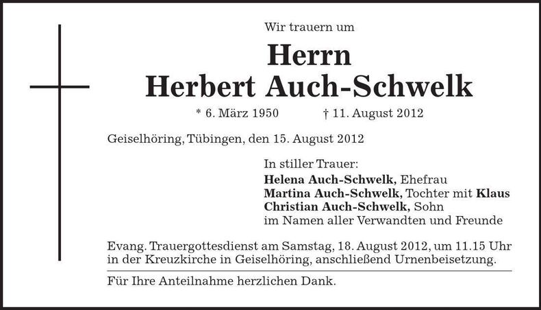 Traueranzeige Herbert Auch-Schwelk