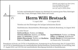 Traueranzeige Willi Brotsack