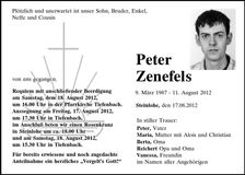 Traueranzeige Peter Zenefels