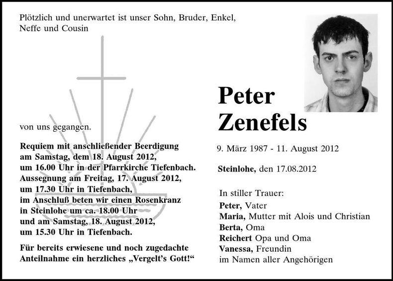 Traueranzeige Peter Zenefels