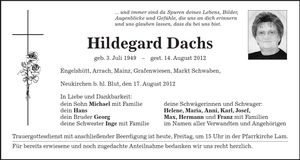 Traueranzeige Hildegard Dachs