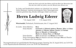 Traueranzeige Ludwig Ederer