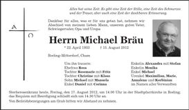 Traueranzeige Michael Bräu
