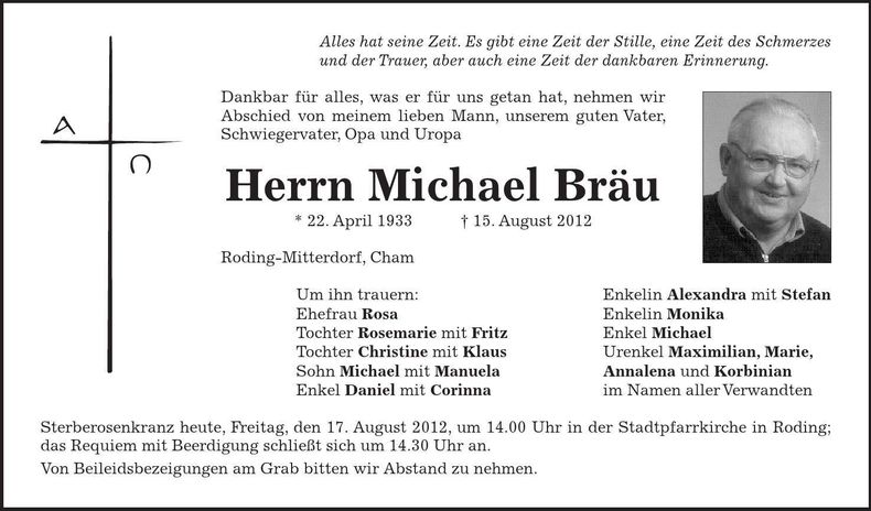 Traueranzeige Michael Bräu