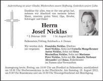 Traueranzeige Josef Nicklas