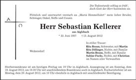 Traueranzeige Sebastian Kellerer