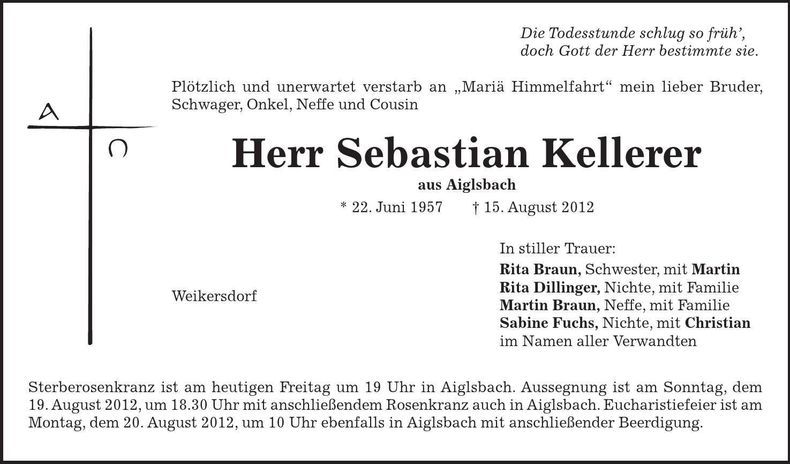 Traueranzeige Sebastian Kellerer