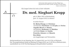 Traueranzeige Sieghart Kropp