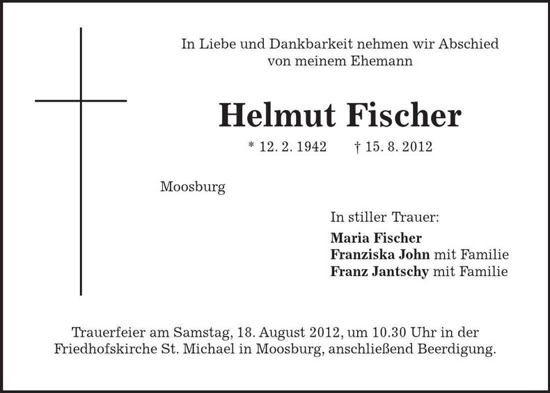 Traueranzeige Helmut Fischer