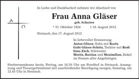 Traueranzeige Anna Gläser