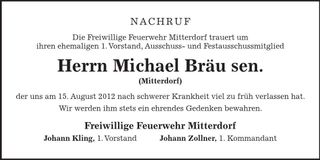 Traueranzeige Michael Bräu