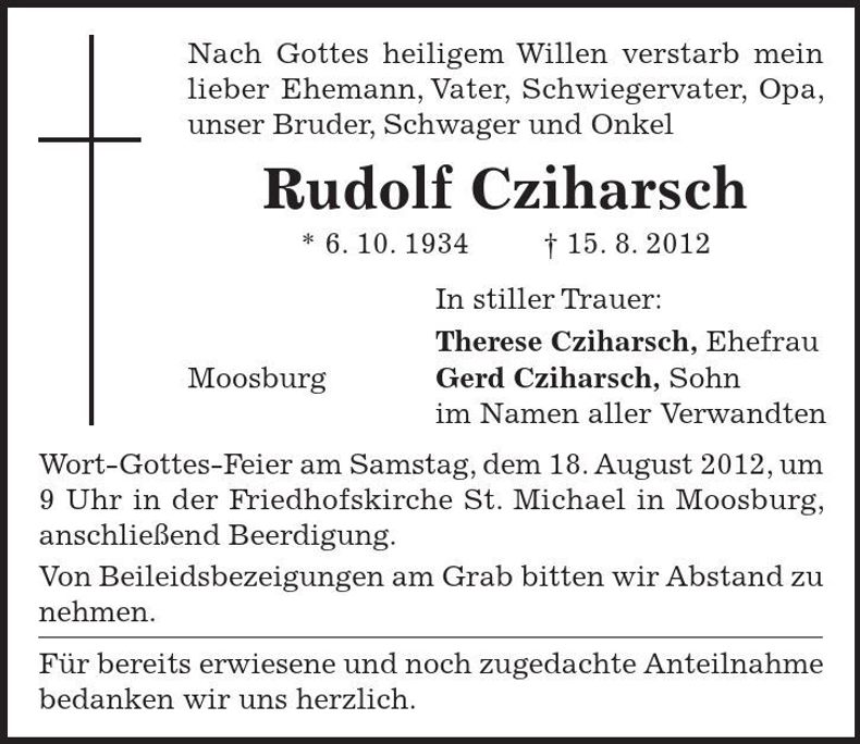 Traueranzeige Rudolf Cziharsch