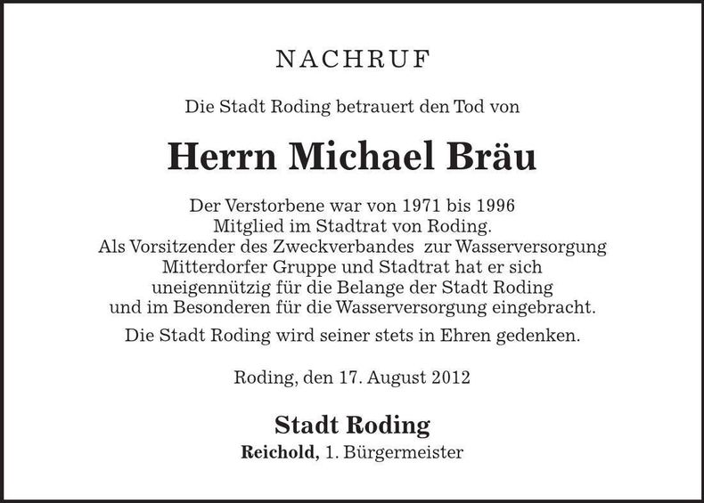 Traueranzeige Michael Bräu