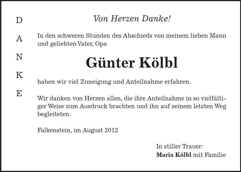 Traueranzeige Günter Kölbl