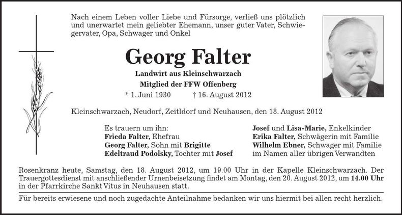 Traueranzeige Georg Falter