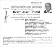 Traueranzeige Anna Frankl