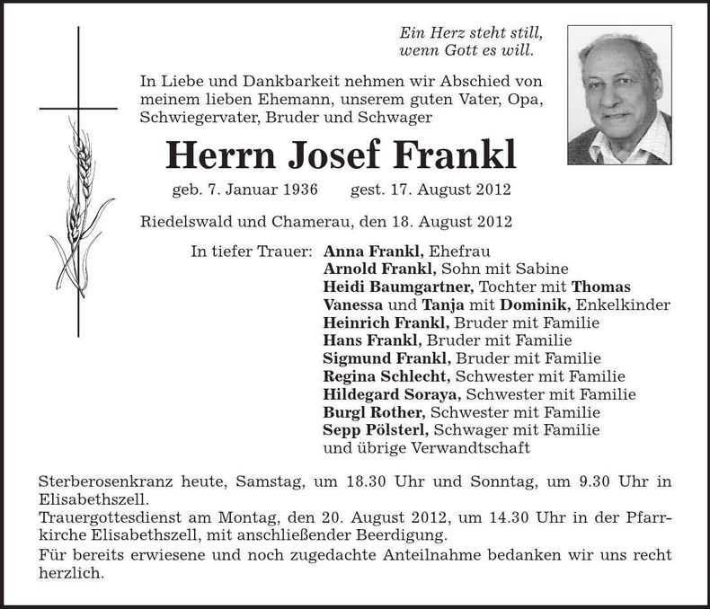 Traueranzeige Anna Frankl