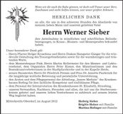 Traueranzeige Werner Sieber