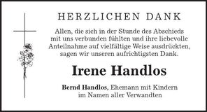 Traueranzeige Irene Handlos