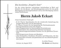 Traueranzeige Jakob Eckart