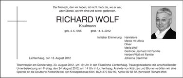 Traueranzeige Richard Wolf