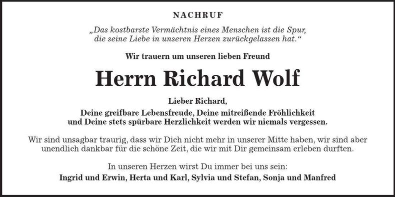 Traueranzeige Richard Wolf