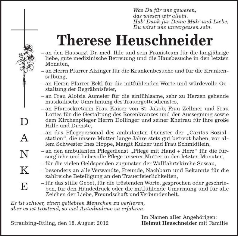 Traueranzeige Therese Heuschneider