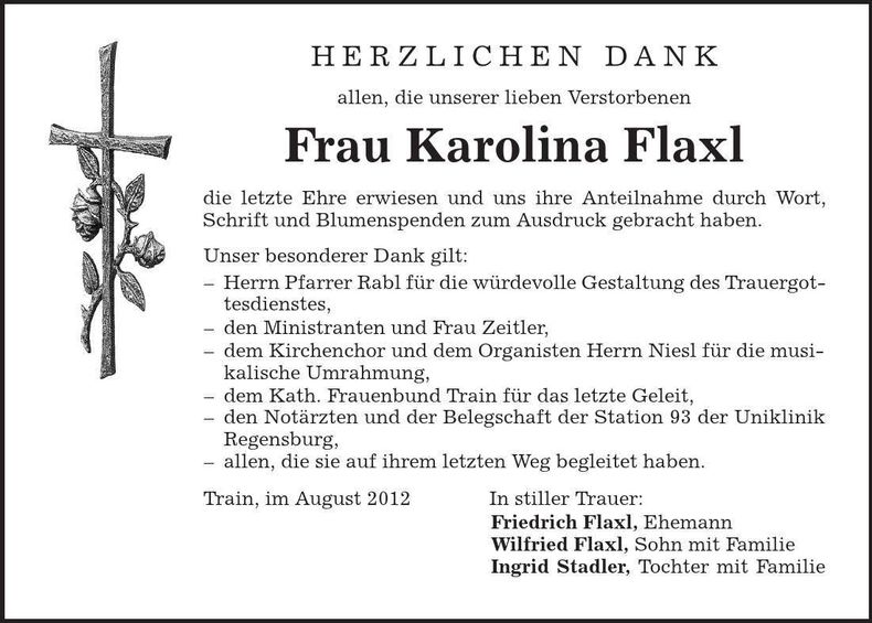 Traueranzeige Karolina Flaxl